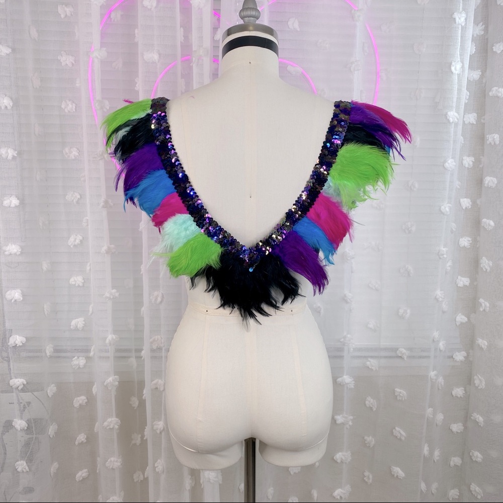 Electric Rave samba Bra feather Top - Picture 2 of 7